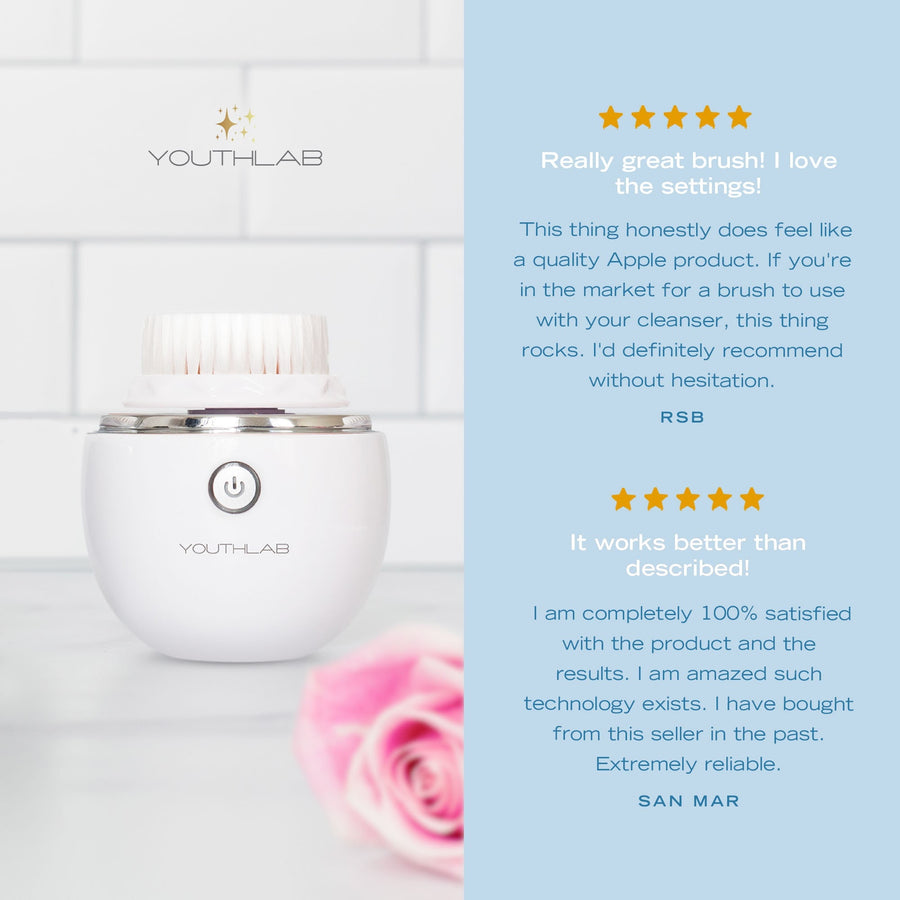 YouthLab Pure Radiance Facial Cleansing Brush in silver.